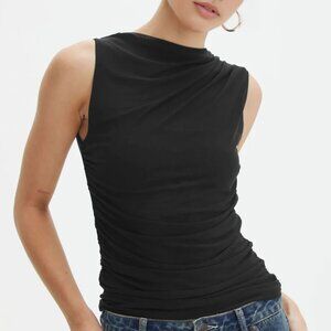 Solid Pleated Tank Top